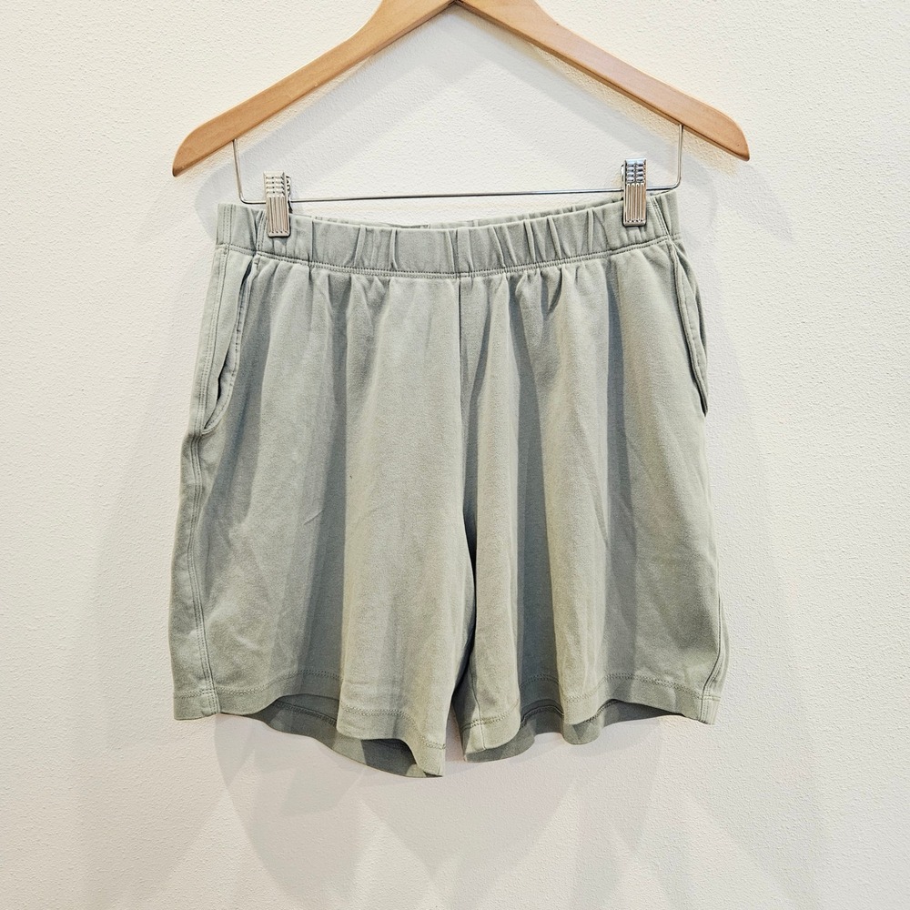 Lands End Womens Sage Green Knit Lounge Shorts Medium 10-12 Elastic Waist Pocket